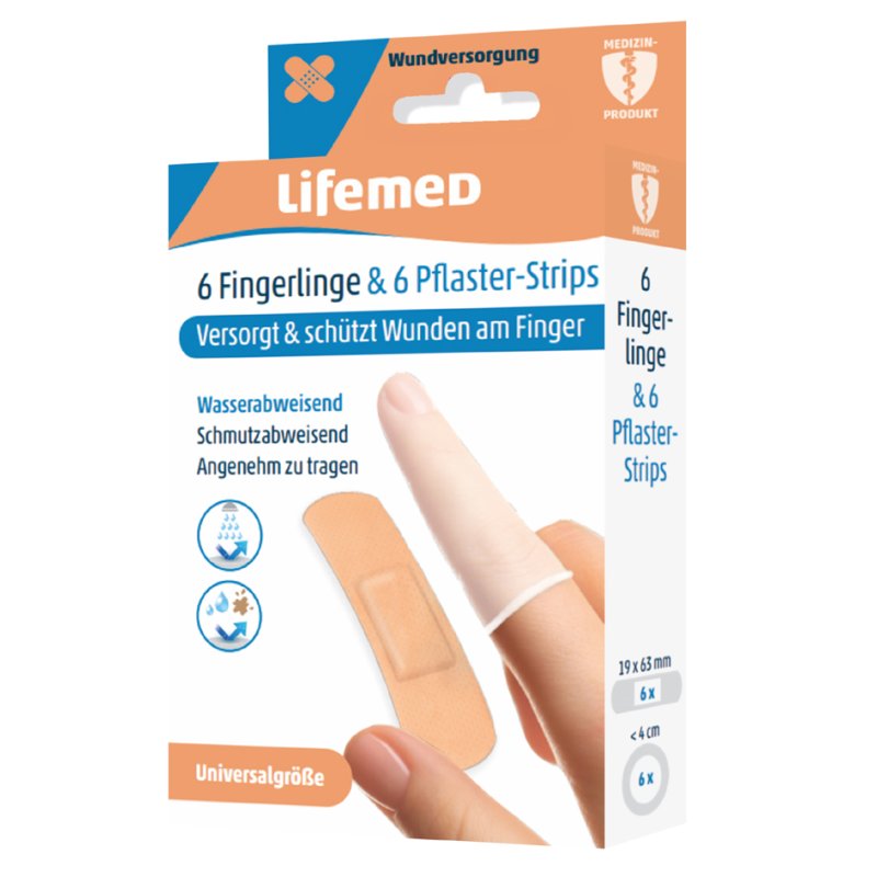 Lifemed doigtiers & pansements, taille universelle, latex sans poudre, 6+6 pièces